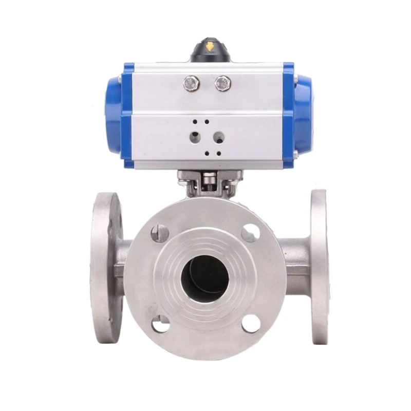 Three Way Pneumatic Actuated Flanged Ball Valve