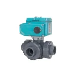 electric operated PVC 3-way ball valve full assembly and union end view